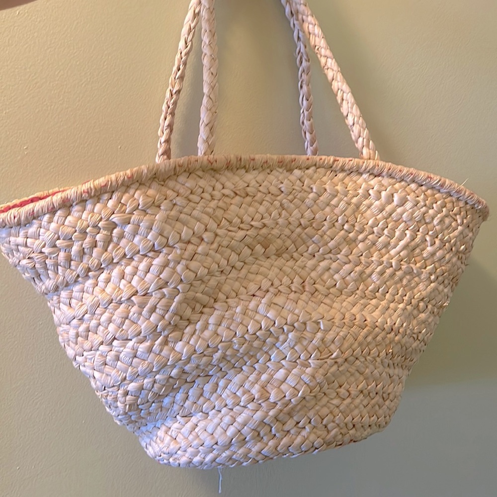 French Straw Market Bag Large with Pink Lining